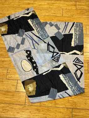 Abstract Geometric Lightweight Scarf in Black, Gray & Blue
